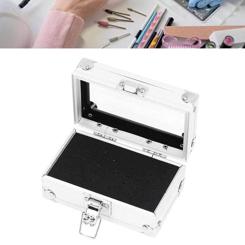 Pomya Nail Drill Bit Holder Storage Box, Multi Hole Nail Drill Bits Stand Displayer with Transparent Cover, Nail Bits Organizers Container (Silver) - Image 5